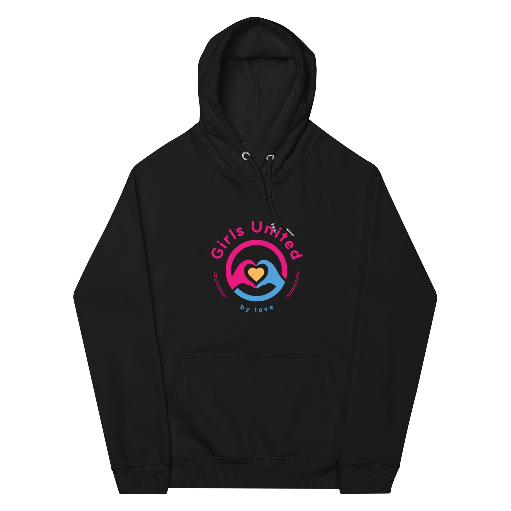 Girls United By Love logo Unisex eco raglan hoodie Adult size