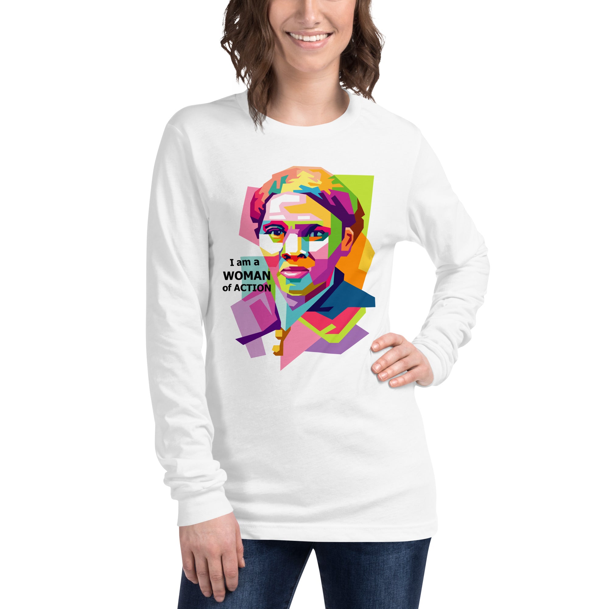 Harriet Tubman A Woman of Action Unisex Long Sleeve Tee White