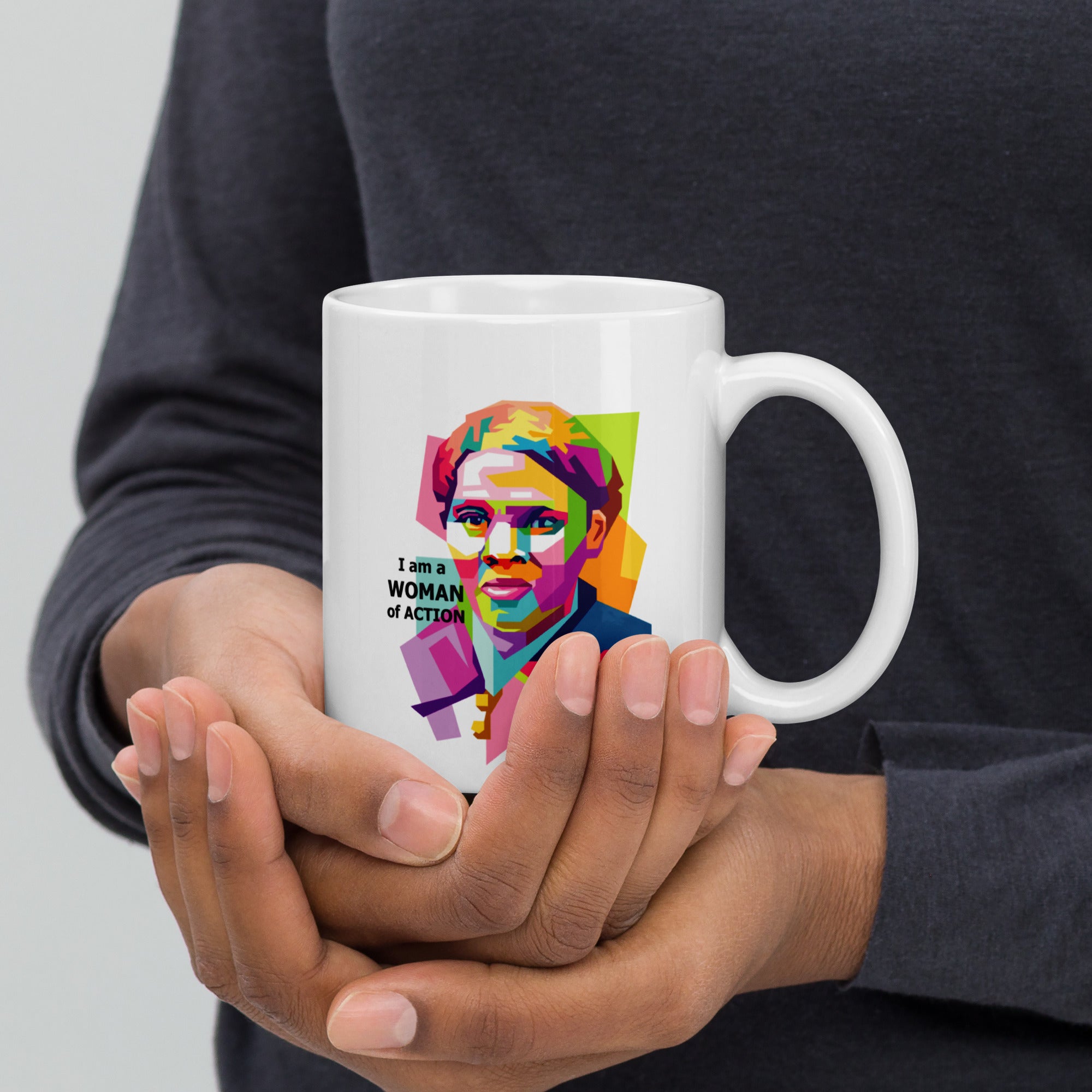 Harriet Tubman A Woman of Action White glossy mug