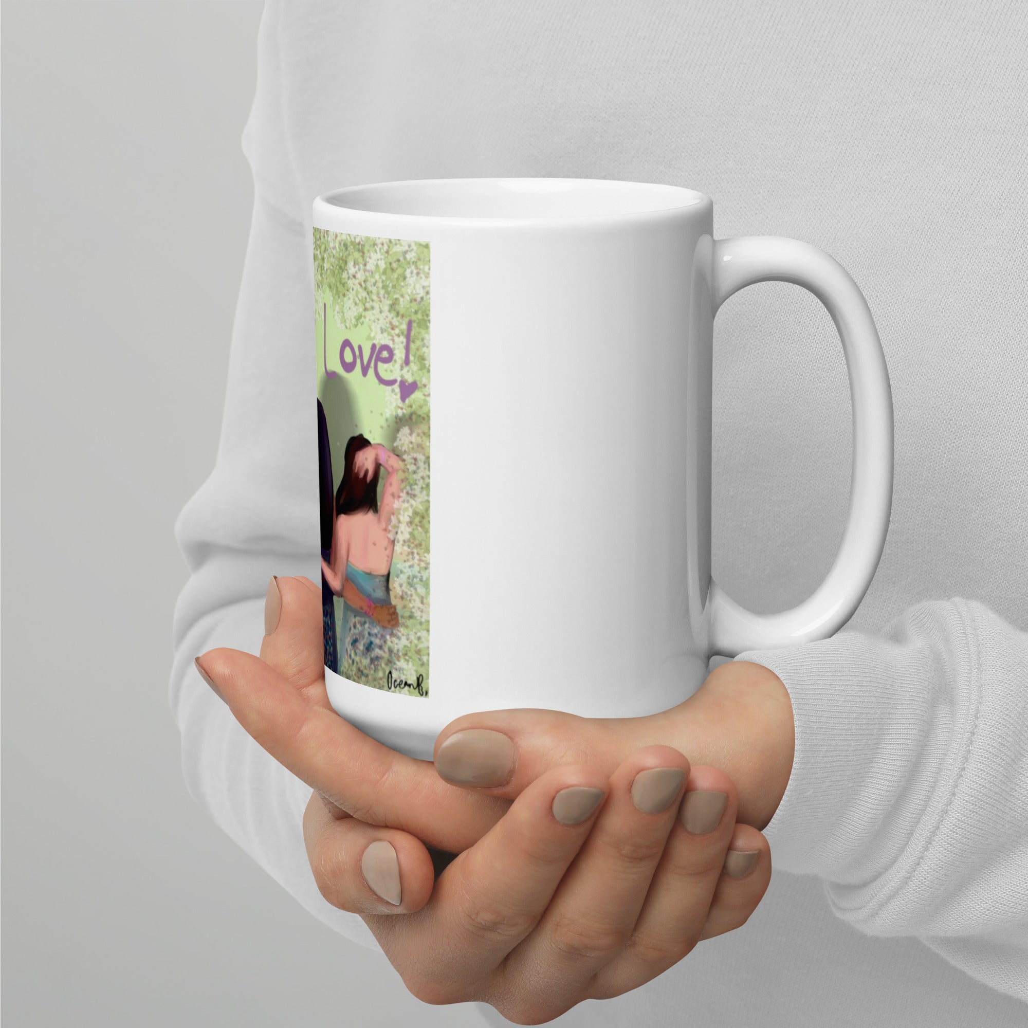 Girls United by Love White glossy mug