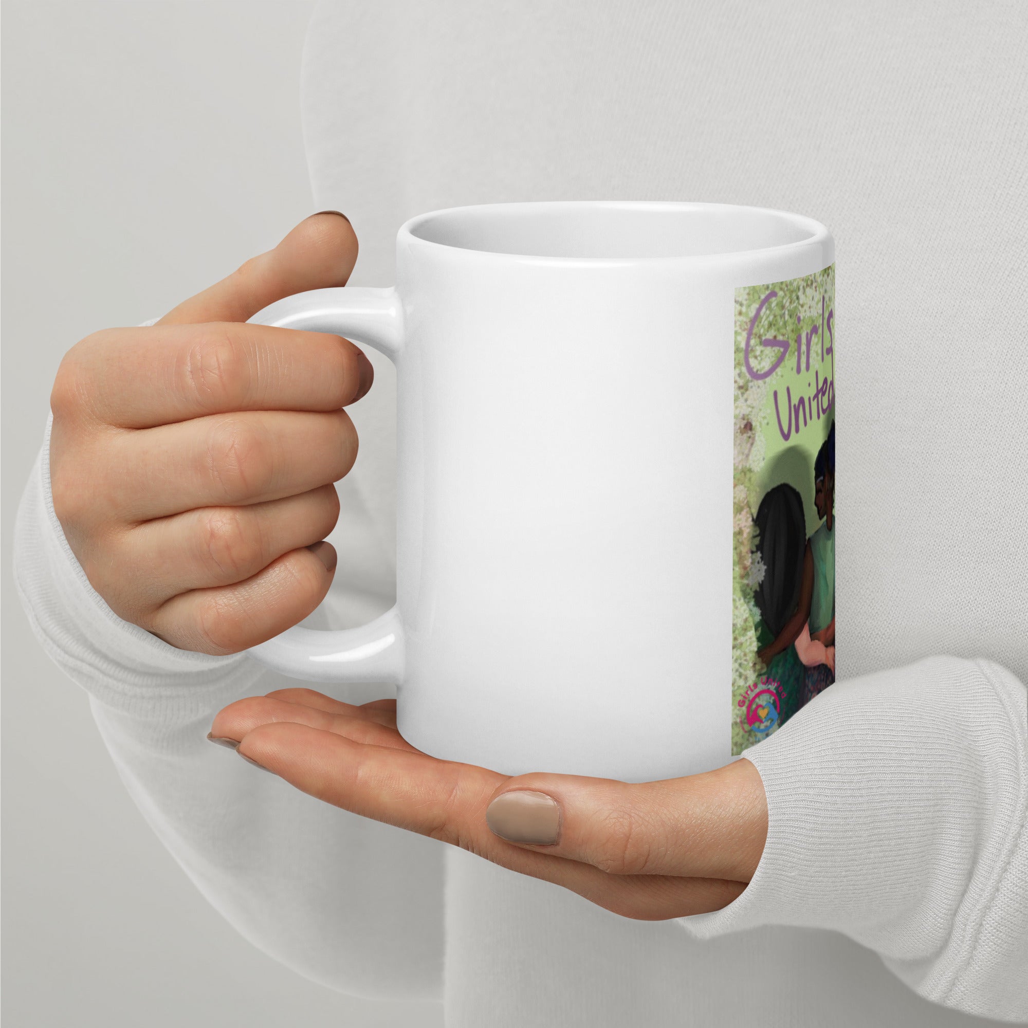 Girls United by Love White glossy mug