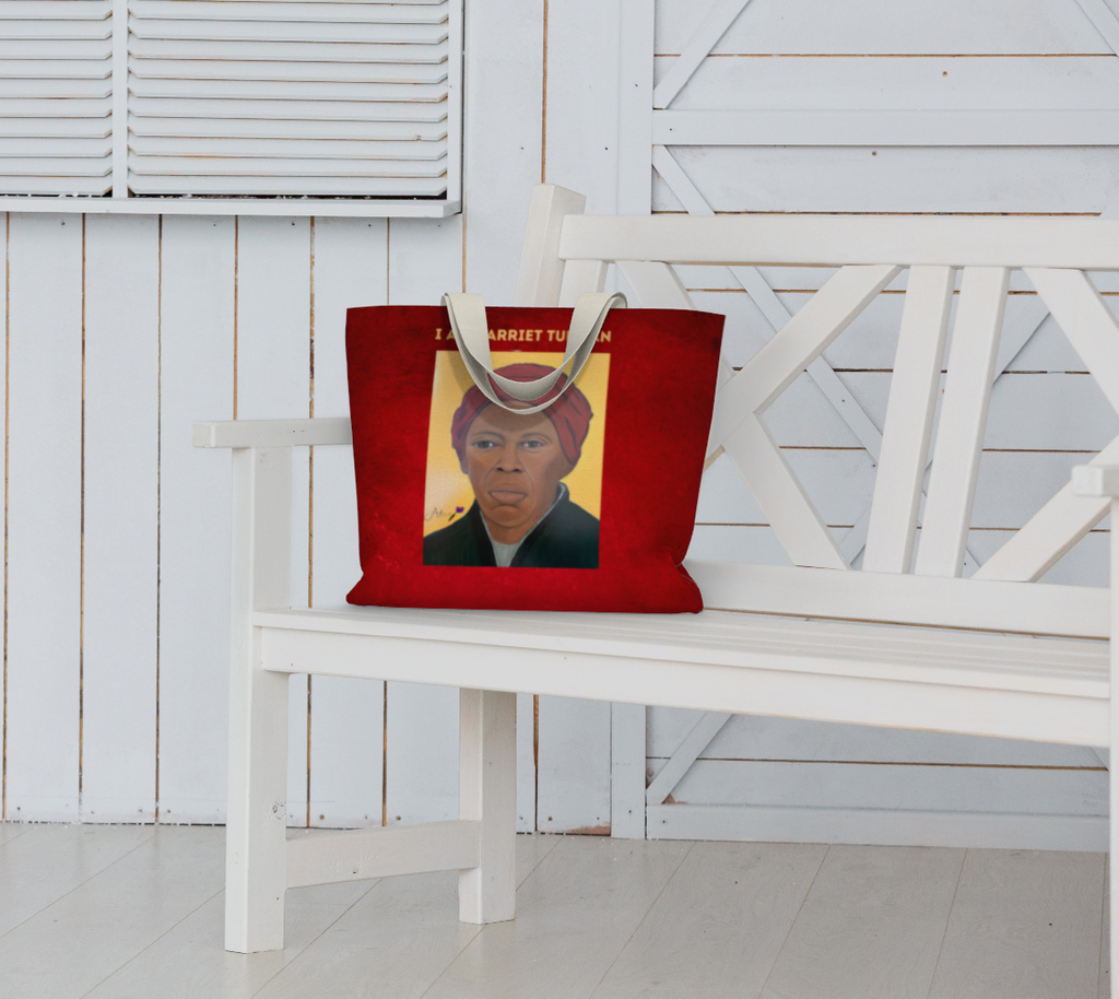I AM HARRIET TUBMAN Large RED Tote Bag